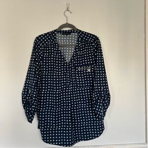 Adrienne Vittadini Women's V-Neck Long Sleeve Polka Dot Blouse